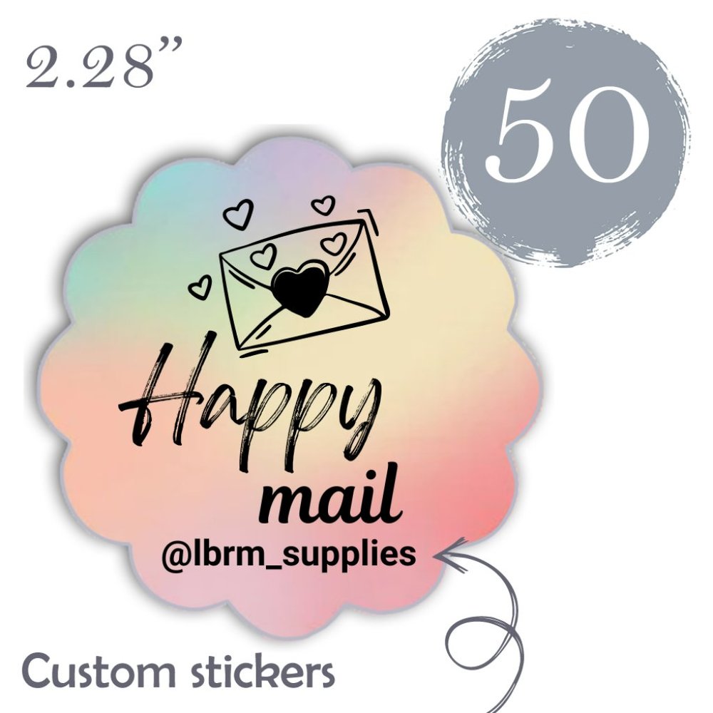 50 Thank you Stickers Thermal Scalloped flowers Glossy